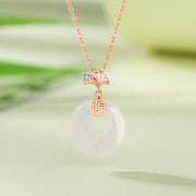 Buddha Stones 925 Sterling Silver Ginkgo Leaf Butterfly Rose Chalcedony Hetian Jade Peace Buckle Fu Character Harmony Necklace Pendant Necklaces & Pendants BS Ginkgo Leaf Chalcedony Rose Gold