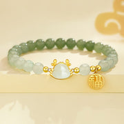 ❗❗❗A Flash Sale- Buddha Stones 925 Sterling Silver Year of the Dragon Natural Hetian Jade Dragon Fu Character Charm Success Bracelet Bracelet BS 14-19cm