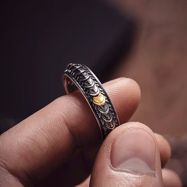 Buddha Stones Vintage Dragon Scales Pattern Luck Ring