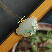 Buddha Stones Chinese Lock Charm Jade Magnolia Flower Abundance Necklace Pendant Necklaces & Pendants BS 2