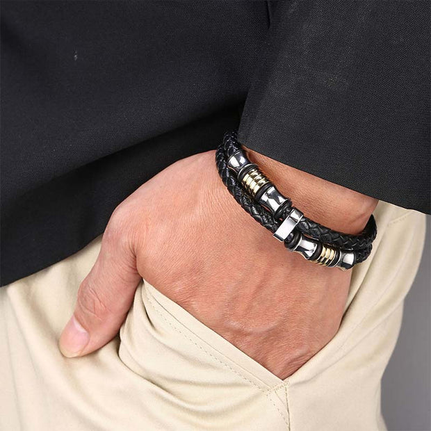 Buddha Stones Layered Leather Weave Fortune Bracelet Bracelet BS 13