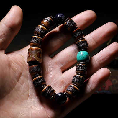 Buddha Stones Tibetan Yak Bone Dzi Bead Turquoise Keep Away Evil Spirits Bracelet Bracelet BS Yak Bone Dzi-Bead