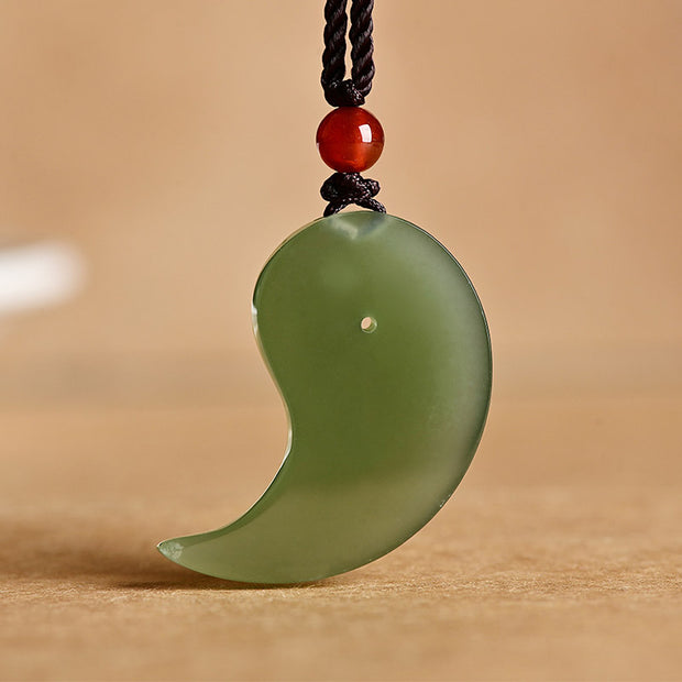 Buddha Stones Yin Yang White Jade Cyan Jade Protection Blessing Necklace String Pendant Necklaces & Pendants BS 3