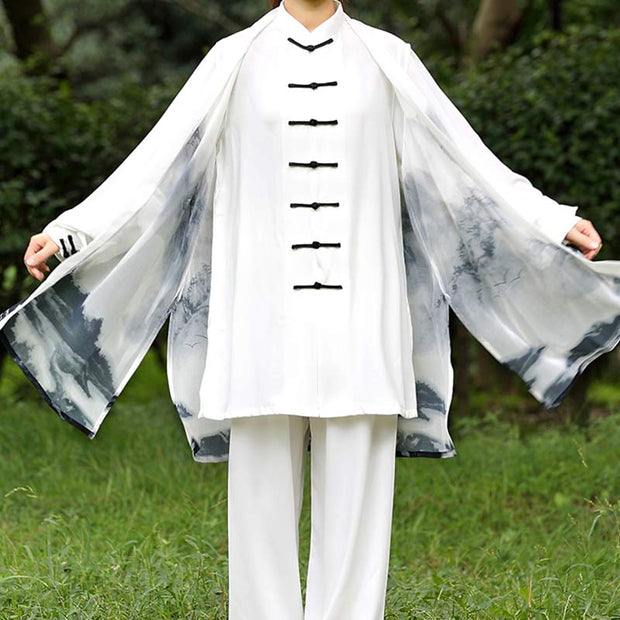 3Pcs Ink Painting Meditation Prayer Spiritual Zen Tai Chi Qigong Practice Unisex Clothing Set Clothes BS 3