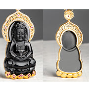 Buddha Stones 925 Sterling Silver Natural Black Jade Kwan Yin Avalokitesvara Wealth Necklace Pendant Necklaces & Pendants BS 4