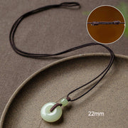 Buddha Stones Natural Round Jade Peace Buckle Luck Prosperity Necklace Pendant Necklaces & Pendants BS Adjustable String 72cm 22mm
