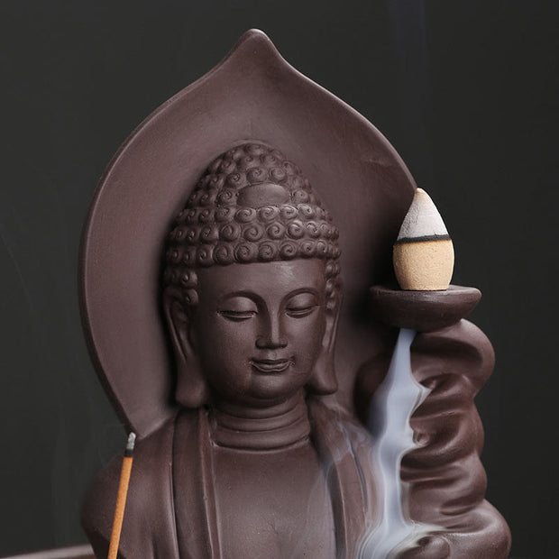 Buddha Stones Tibetan Avalokitesvara Buddha Lotus Healing Backflow Smoke Fountain Incense Burner Incense Burner BS 12