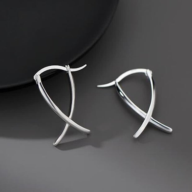 Buddha Stones Geometric Cross Design Luck Hoop Earrings Earrings BS 1