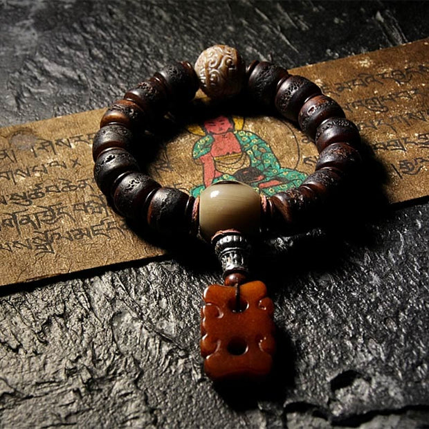 Buddha Stones Tibetan Yak Bone Dzi Bead Turquoise Keep Away Evil Spirits Bracelet Bracelet BS Yak Bone