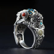 Buddha Stones PiXiu Titanium Steel Balance Calm Adjustable Ring