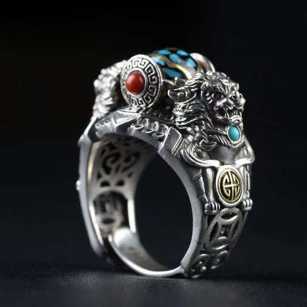 Buddha Stones PiXiu Titanium Steel Balance Calm Adjustable Ring