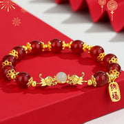 Buddha Stones 925 Sterling Silver Year of the Dragon Natural Red Agate Hetian Jade Fu Character Charm Strength Bracelet Bracelet BS Red Agate Dragon(Wrist Circumference 14-16cm)