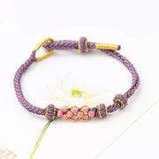 Buddha Stones Handmade Three Peach Blossoms Luck Eight Strands Braided String Bracelet Bracelet BS Violet(Wrist Circumference 14-19cm)