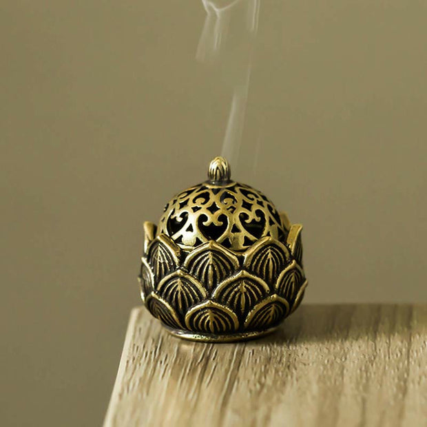 Buddha Stones Tibetan Mini Lotus Pattern Meditation Copper Incense Burner
