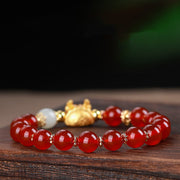 Buddha Stones Year Of The Dragon Red Agate Gray Agate Dumpling Luck Fu Character Bracelet Bracelet BS 7