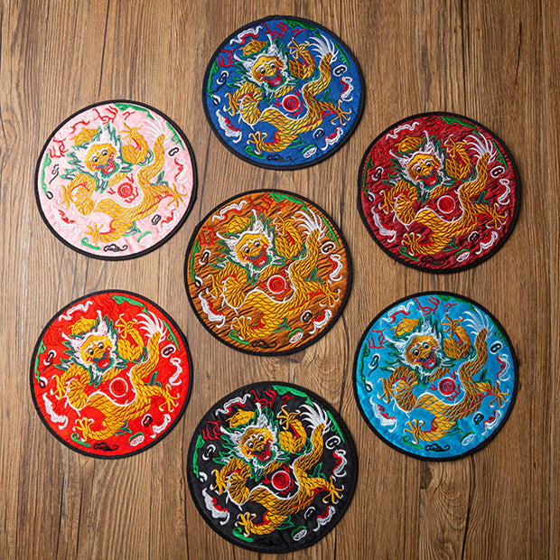 Buddha Stones Dragon Embroidery Cup Mat Pad Tea Cup Coaster Kung Fu Tea Mat Tea Mat BS 20