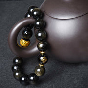 Buddha Stones Chinese Zodiac Natal Buddha Gold Sheen Obsidian Wealth Protection Bracelet Bracelet BS 13