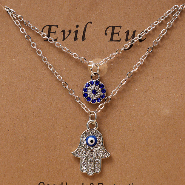 Buddha Stones Evil Eye Hamsa Symbol Blessing Luck Chain Necklace Pendant
