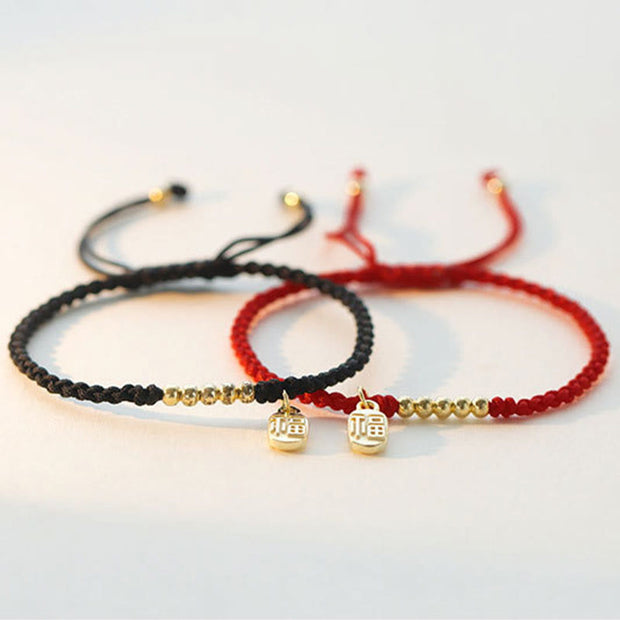 Buddha Stones Handmade Fu Character Charm Luck Fortune Rope Bracelet Bracelet BS 16