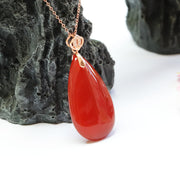 Buddha Stones 925 Sterling Silver Waterdrop Red Agate Confidence Necklace Pendant