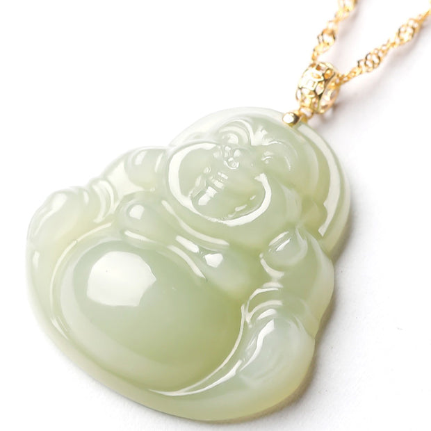 Buddha Stones 925 Sterling Silver Laughing Buddha Cyan Jade 18K Gold Success Necklace Pendant Necklaces & Pendants BS 8