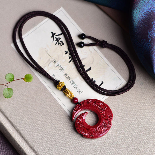 Buddha Stones One's Luck Improves Design Patern Natural Cinnabar Blessing Necklace Pendant Necklaces & Pendants BS 2