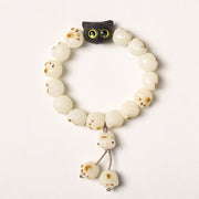 Buddha Stones Natural Bodhi Seed Lovely Paw Ebony Wood Lucky Cat Wisdom Bracelet