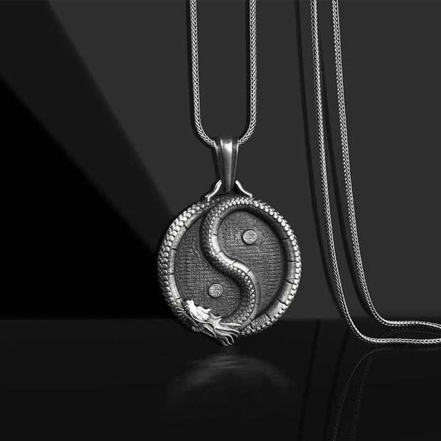 Buddha Stones Pure Tin Yin Yang Dragon Luck Strength Necklace Pendant Necklaces & Pendants BS Pendant&Keel Chain