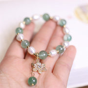 Buddha Stones Natural Green Strawberry Quartz Pearl Flower Charm Love Bracelet Bracelet BS 3