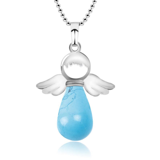 Buddha Stones Little Angel Wings Natural Crystal Luck Necklace Pendant Necklaces & Pendants BS Blue Turquoise