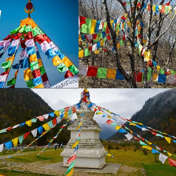 Buddha Stones Tibetan 5 Colors Windhorse Happiness Auspicious Outdoor Prayer Flag