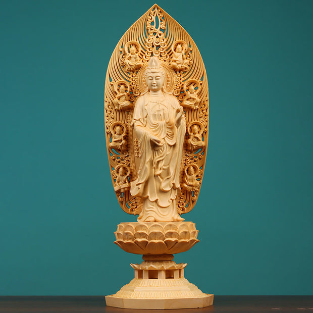 Buddha Stones Handcrafted Kwan Yin Avalokitesvara Tathagata Mahasthamaprapta Bodhisattva Statue Boxwood Abundance Decoration Decorations BS Avalokitesvara Bodhisattva