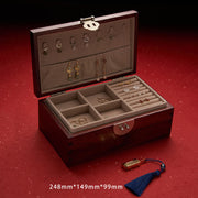 Buddha Stones Antique Handmade Red Sandalwood Rosewood Jewelry Storage Box Lockable Solid Wood Gift Organizer Box