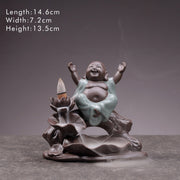 Buddha Stones Little Monk Ceramic Lotus Blessing Incense Burner Decoration