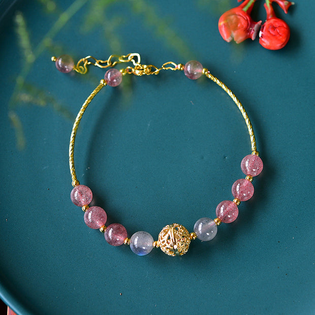 Buddha Stones Natural Strawberry Quartz Moonstone Positive Bracelet