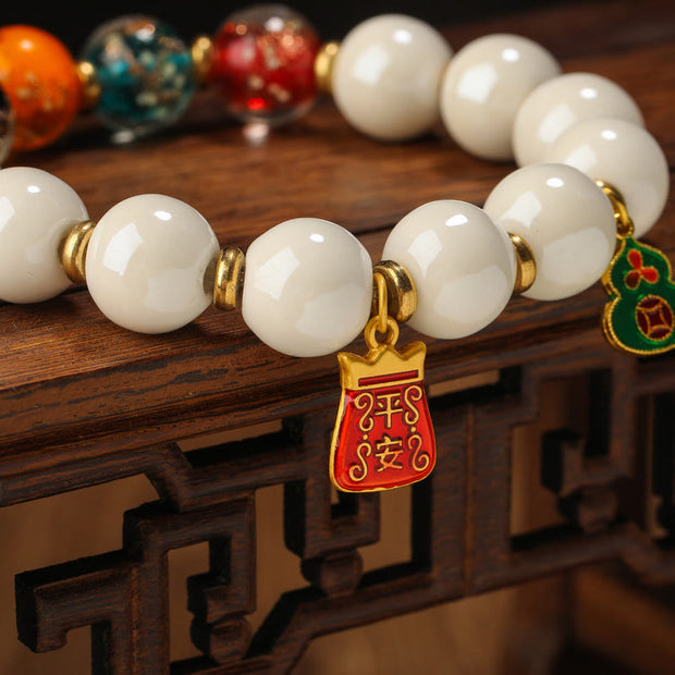 Buddha Stones Tibetan Incense Ash Porcelain Luminous Fluorescent Liuli Glass Bead Gourd Copper Coin Charm Peace Bracelet