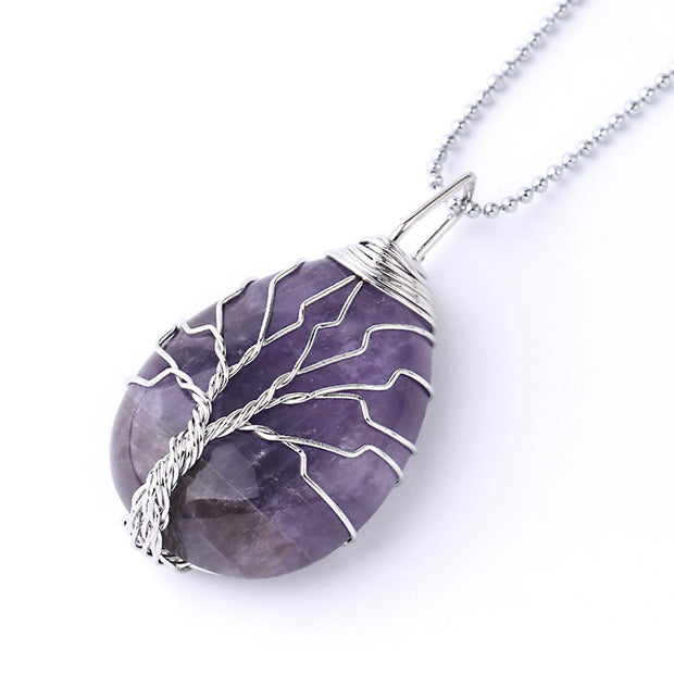 Buddha Stones Natural Quartz Crystal Tree Of Life Healing Energy Necklace Pendant Necklaces & Pendants BS Amethyst Silver Tree