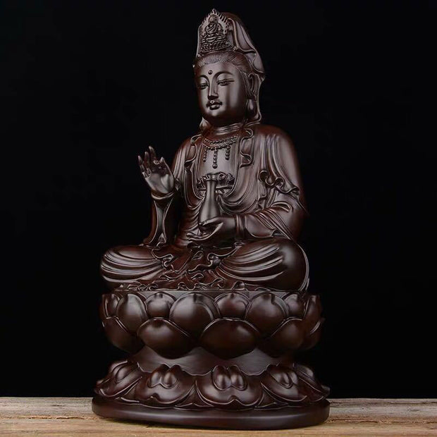 Buddha Stones Avalokitesvara Ebony Lotus Harmony Blessing Home Decoration Decorations BS 2