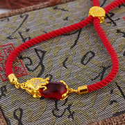 Buddhastoneshop Wealth Attractor Red Agate Pixiu Red String Bracelet