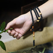 Buddha Stones Tibetan Mala Cypress Bodhi Seed Red Agate Healing Bracelet Mala Bracelet BS 4