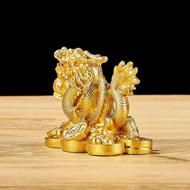 Buddha Stones Feng Shui Dragon Copper Coin Wealth Success Luck Decoration Decorations BS 6