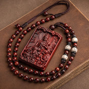 Buddha Stones Chinese Zodiac Natal Buddha Small Leaf Red Sandalwood Protection Necklace Pendant