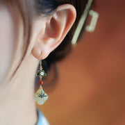 Buddha Stones Lucky Four Leaf Clover Jade Abundance Copper Earrings Earrings BS 2