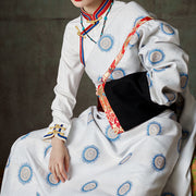 Buddha Stones Tibetan White Shirt Robe Clothing Lhasa Long Dress Women Clothing