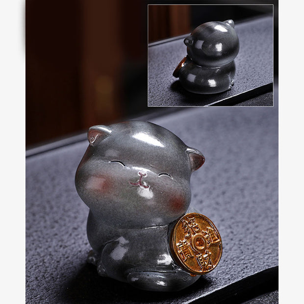 Buddha Stones Color Changing Cute Mini Cat Resin Tea Pet Wealth Home Figurine Decoration Decorations BS 19