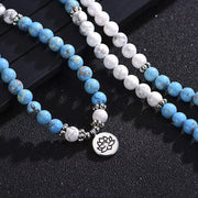 108 Mala Beads White Turquoise Emperor Stone Lotus Blessing Bracelet Bracelet Mala BS 4