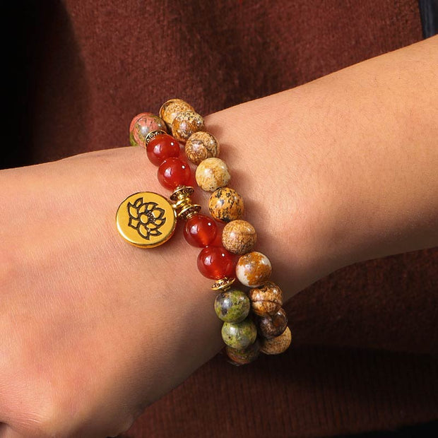 Tibetan Picture Jasper Positive Lotus Bracelet Set (Extra 30% Off | USE CODE: FS30)