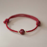 Buddha Stones Cinnabar Jade Lotus Calm Red String Weave Bracelet Bracelet BS Lotus(Wrist Circumference 14-20cm)