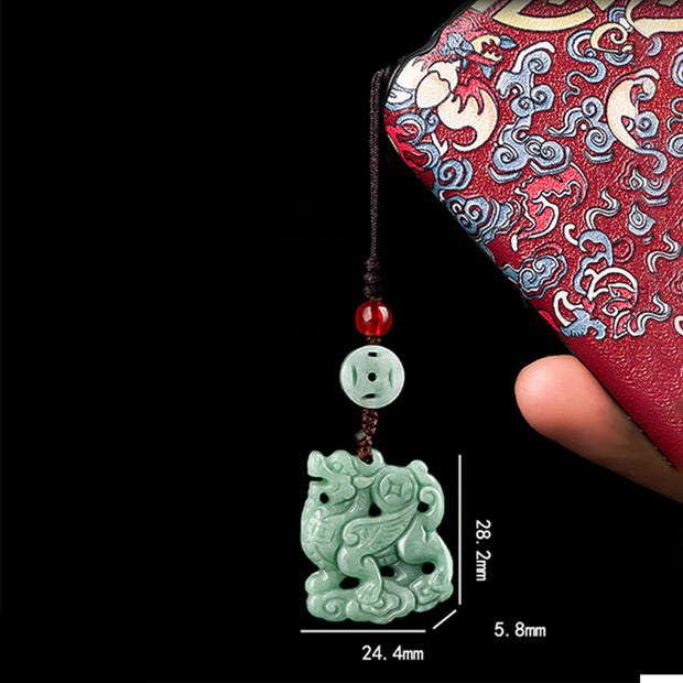 Buddha Stones Natural Jade Kirin Prosperity Phone Hanging Decoration Hanging Decoration BS 10