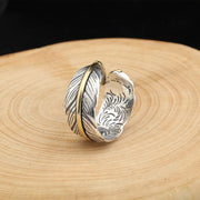 Buddha Stones Feather Design Healing Copper Adjustable Ring